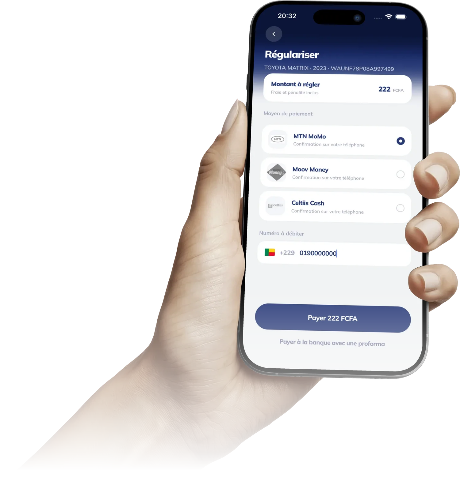 Choix du moyen de paiement Mobile Money